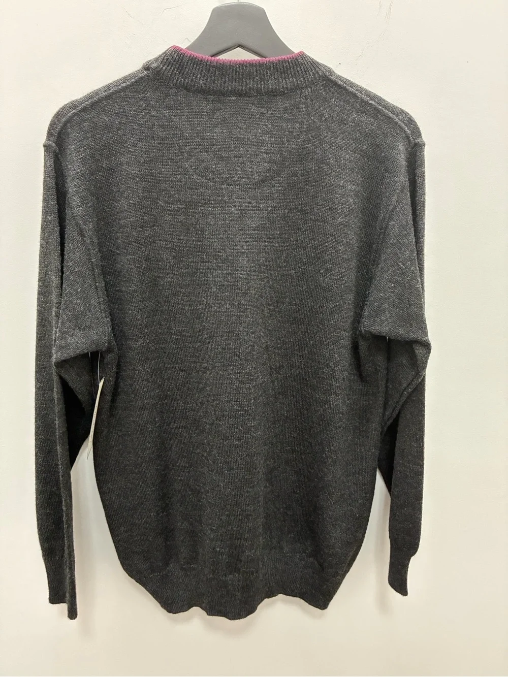 Men's Leonard of Paris Charcoal Crewneck Wool Sweater with Burgundy Trim
